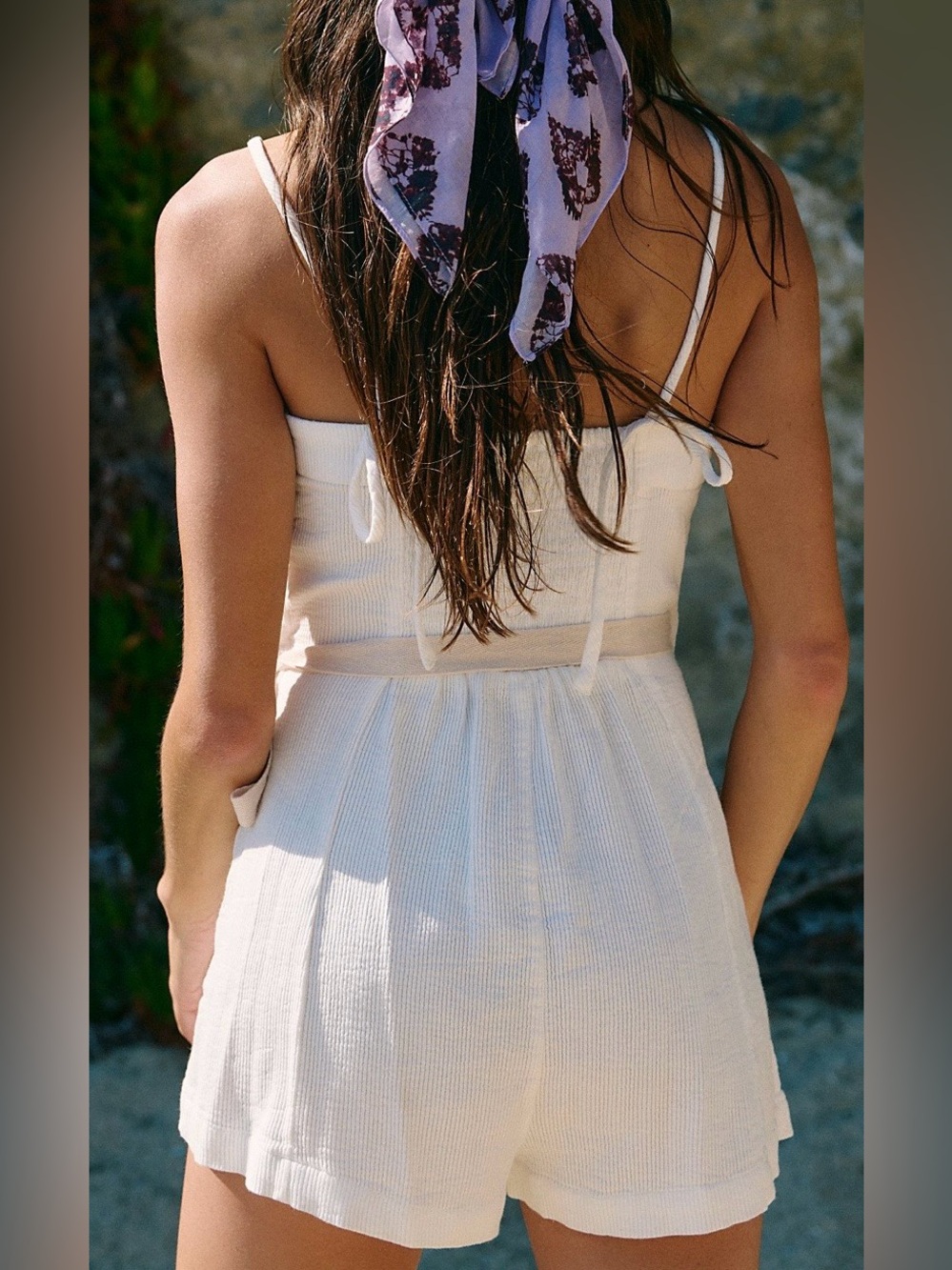 NWT -Free People Light Cream Ribbed Wrap Romper - Picture 3 of 8
